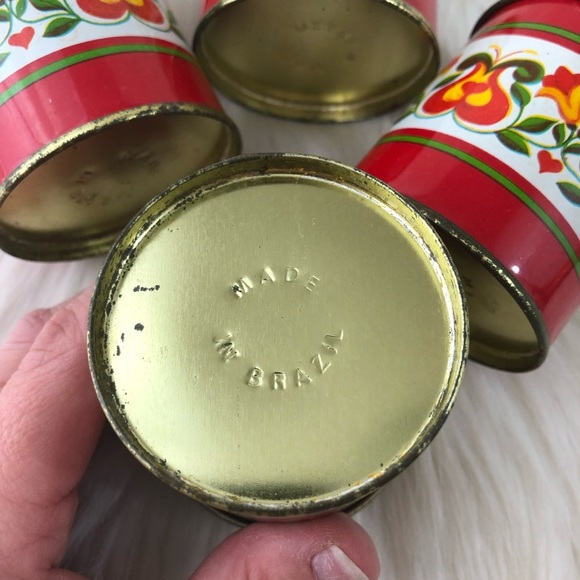 Vintage Metal 60's 70's Style Storage Containers Red Floral Pattern - Picture 4 of 11